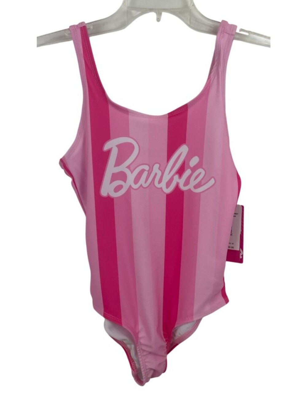 Barbie One Piece Pink Striped Swimsuit Girls Size 10